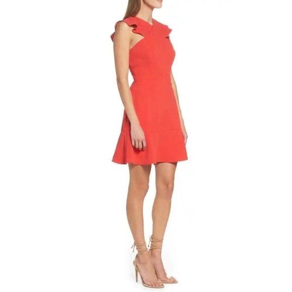 Chelsea 28 Women's MEDIUM Red Cut-Out Ruffle Fit & Flare Dress - Picture 6 of 12